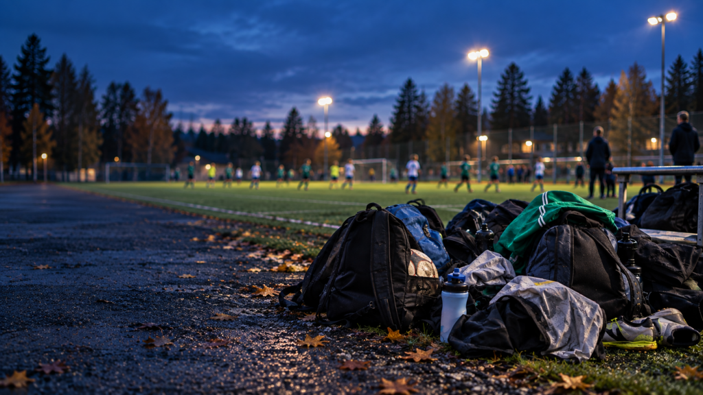 Liikuntapaikan tavarasäilytys ulkokentän laidalla